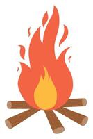 Bonfire burning on firewood, campfire Illustration on white background. Illustration in flat style for web design, banner, flyer, invitation, card vector