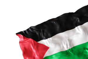 Realistic flag of Palestine with folds, on transparent background. Footer, corner design element. Cut out. Perfect for patriotic themes or national event promotions. Empty, copy space. 3D render png