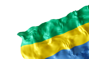 Realistic flag of Gabon with folds, on transparent background. Footer, corner design element. Cut out. Perfect for patriotic themes or national event promotions. Empty, copy space. 3D render png