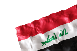 Realistic flag of Iraq with folds, on transparent background. Footer, corner design element. Cut out. Perfect for patriotic themes or national event promotions. Empty, copy space. 3D render png