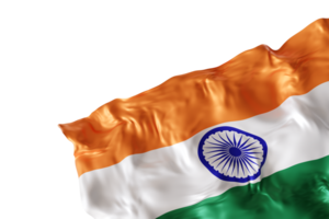 Realistic flag of India with folds, on transparent background. Footer, corner design element. Cut out. Perfect for patriotic themes or national event promotions. Empty, copy space. 3D render png