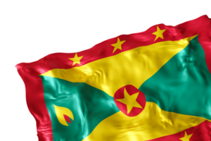 Realistic flag of Grenada with folds, on transparent background. Footer, corner design element. Cut out. Perfect for patriotic themes or national event promotions. Empty, copy space. 3D render png