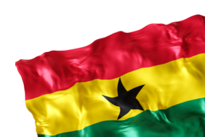 Realistic flag of Ghana with folds, on transparent background. Footer, corner design element. Cut out. Perfect for patriotic themes or national event promotions. Empty, copy space. 3D render png