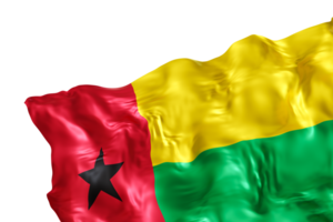 realista bandera de Guinea Bissau con pliegues, en transparente antecedentes. pie de página, esquina diseño elemento. cortar afuera. Perfecto para patriótico temas o nacional evento promociones vacío, Copiar espacio. 3d hacer png