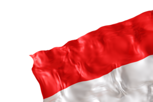 realistico bandiera di Indonesia con pieghe, su trasparente sfondo. piè di pagina, angolo design elemento. tagliare fuori. Perfetto per patriottico temi o nazionale evento promozioni. vuoto, copia spazio. 3d rendere png