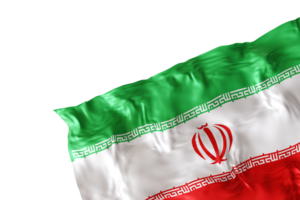 Realistic flag of Iran with folds, on transparent background. Footer, corner design element. Cut out. Perfect for patriotic themes or national event promotions. Empty, copy space. 3D render png