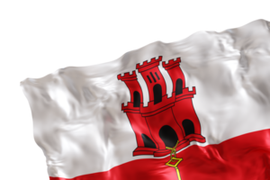 Realistic flag of Gibraltar with folds, on transparent background. Footer, corner design element. Cut out. Perfect for patriotic themes or national event promotions. Empty, copy space. 3D render png