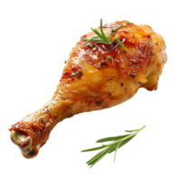 Generated AI Roast chicken leg with mint leaves isolated on transparent background png