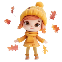 Generated AI 3d render Happy joyful little girl laughing and playing in the autumn park isolated on transparent background png