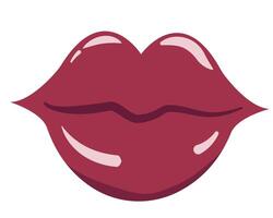 rojo labios icono. lápiz labial constituir. mujer hembra boca. sonrisa Beso forma. Moda belleza estilo. san valentin día concepto. ilustración en plano estilo para web diseño, bandera, volantes, invitación, tarjeta. vector