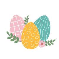 Happy Easter concept, elements for poster, greeting card. Trendy Easter design with eggs, in pastel colors isolated on white background. Flat illustration. vector