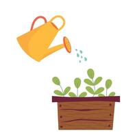 yellow watering can isolated on a white background. Gardening tools. Seedlings are watered from a watering can. illustration. vector