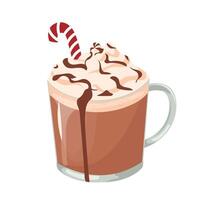 Hot chocolate illustration. Hot beverage. Flat icon isolated on white background. Cozy time concept. Hand drawn illustration for menu, design, flyer, banner. vector