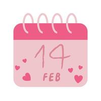 Calendar,14 February illustration isolated on white background. Valentines day concept. illustration in flat style for web design, banner, flyer, invitation, card. vector