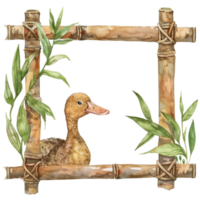 Generated AI Cartoon Baby Duck sitting on branch isolated on transparent background png