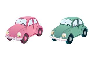 conjunto retro juguete carros verde y Rosa colores vector