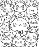 linda colorante página gatos dibujos animados vector