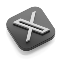 Twitter X app 3d concept logo icône isométrique avec rond coin carré base dans transparent Contexte isolé png