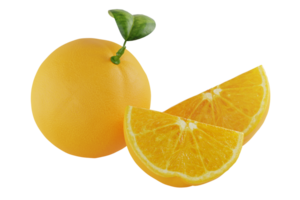 sweet and fresh whole and sliced oranges with leaf realistic 3d render illustration element composition cutout isolated background png