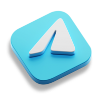 telegram app 3d concept logo icon isometric with round corner square base in transparent background isolated png