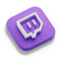 twitch streaming app 3d concept logo icon isometric with round corner square base in transparent background isolated png