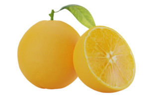 Süss und frisch ganze und geschnitten Orangen mit Blatt realistisch 3d machen Illustration Element Komposition ausgeschnitten isoliert Hintergrund png