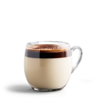 Mocha in a clear glass mug showcasing layers of rich espresso steamed milk and decadent png