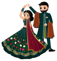 schattig paar dans in traditioneel Indisch jurk tekenfilm tekens bruid en bruidegom png