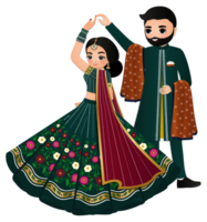 mignonne couple Danse dans traditionnel Indien robe dessin animé personnages la mariée et jeune marié png