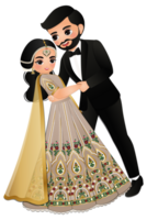 Cute couple dance in traditional indian dress cartoon characters bride and groom png