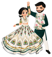 mignonne couple Danse dans traditionnel Indien robe dessin animé personnages la mariée et jeune marié png