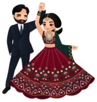 Cute couple dance in traditional indian dress cartoon characters bride and groom png