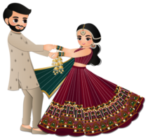 Cute couple dance in traditional indian dress cartoon characters bride and groom png