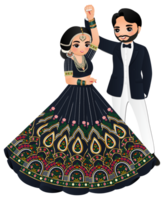 Cute couple dance in traditional indian dress cartoon characters bride and groom png