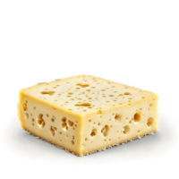 suíço queijo fatia com buracos e arestas ondulação acima dentro ar Comida e culinária conceito png