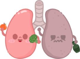 Healthy and Unhealthy Lung Character Illustration png