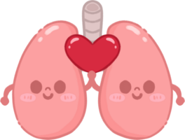 Happy Lung Character with Heart Illustration png