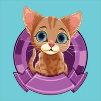 un dibujos animados gato con azul ojos y un púrpura cinta vector