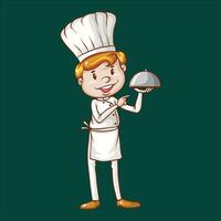 cartoon chef holding a platter vector