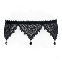 Lacy Lux black lace garter belt with scalloped edges and crystal charms on dappled lighting png