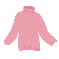 Warm clothes. Knitted pink fluffy sweater in flat style, barbiecore aesthetic. sketch icon isolated on white background. Seasonal Design elements. vector