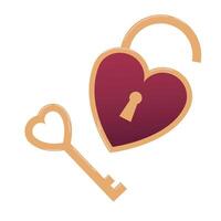 Red heart shaped padlock and golden key. Valentines Day, wedding symbol, romantic love object. Happy holiday celebration, romantic wedding design realistic illustration on white background. vector