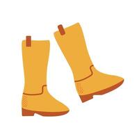 Yellow rubber boots. Gardening, autumn concept. Flat style. Hand drawn illustration isolated on white background. Rainy season. vector