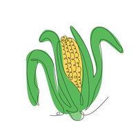Corn in continuous line art drawing style. One corn minimalist black linear sketch with colored spots isolated on white background. illustration vector