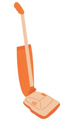 Vertical retro vacuum cleaner isolated on white background. Flat illustration for poster, icon, card, logo, label.