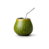 Yerba mate gourd natural and organic with a metal straw one empty and one filled png