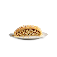 Apple strudel with flaky crust and apple slices peeking out Food and culinary concept png