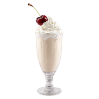 Milk-shake avec fouetté crème et Cerise sur Haut éclabousser et tourbillonnant nourriture et culinaire concept png