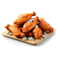 Chicken wings raw and plump with buffalo sauce and blue cheese crumbles tumbling in png