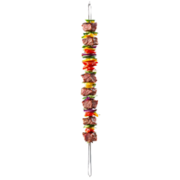 Kebab with marinated meat vegetables suspended on skewer and steaming Food and culinary concept png